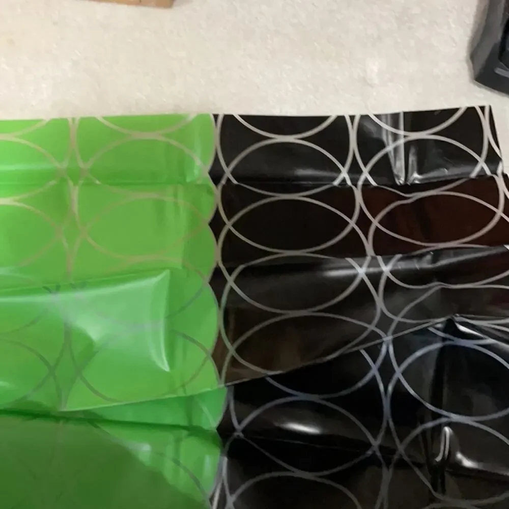 Vinyl shower curtain black green circle design NWT